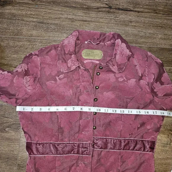 Free People Floral Velvet Peacoat SZ XS Full Zip/ Brass Buttons - Picture 11 of 16